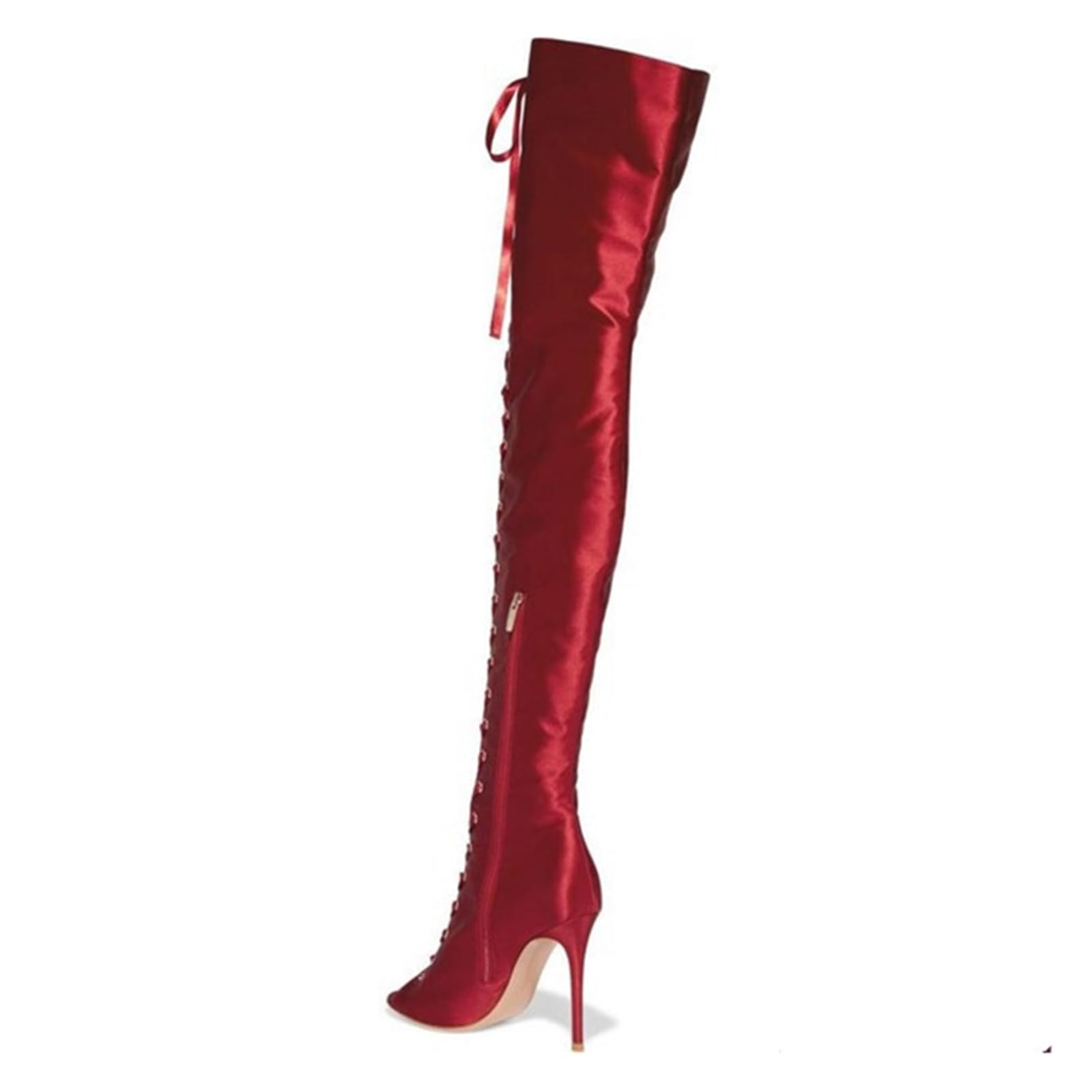 Sexy Womens Stiletto Hollow Out Over The Knee Boots with back Zipper Fashion Cross-tied High Heel Peep Toe