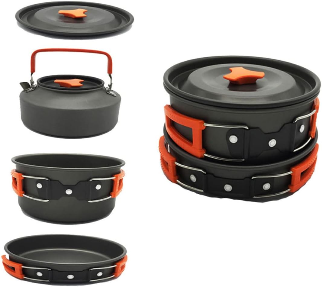 Person Camping Cookware Set Portable Camping Pot Teapot Cooking Pan Cooking Supplies Outdoor Accessories