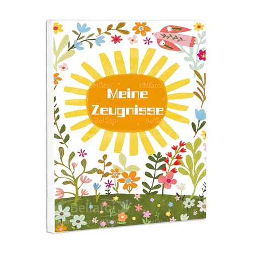 Bellatoi Zeugnismappe A4 Plastik - 20 Taschen Dokumentenmappe | Für Schulmappe Mädchen und Jungen (Sonnenthema)