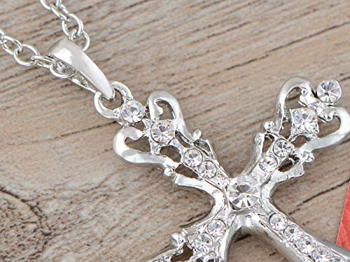 Image of Alilang Womens Black Silver Clear Crystal Rhinestones Celtic Holy Cross Pendant Necklace