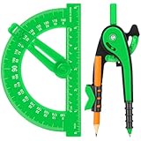 Zonon Student Protractor and Compass Set, Student Geometry Math Set Drawing Compass and 180 Degree 6 Inch Protractor with Swing Arm for Drawing Measuring School Office(Green)