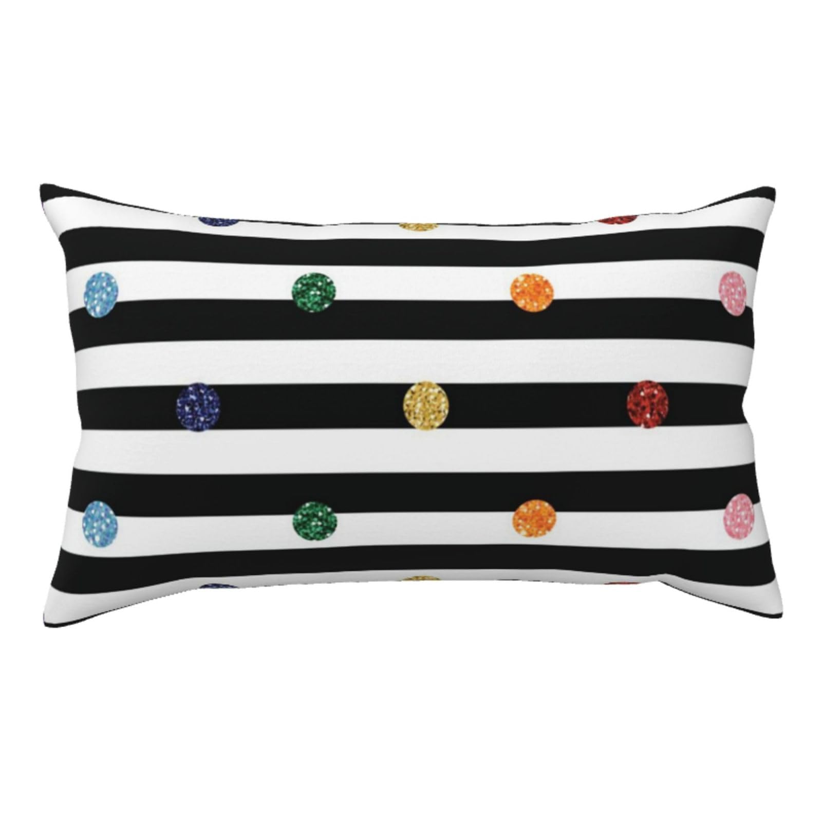 WSHFFILO Glitter Rainbow Polka Dot Stripe Black and White printed Pillow Case 20x36in Corduroy Throw Pillow Cover