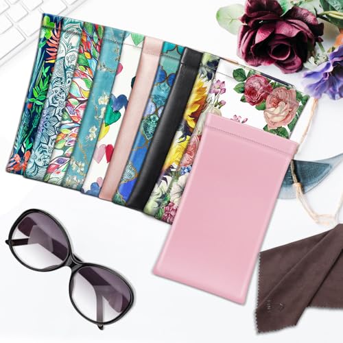 Image of FINTIE Soft Eyeglasses Case with Cleaning Cloth, Portable Squeeze Top Vegan Leather Glasses Pouch, Sunglasses Eyewear Bag