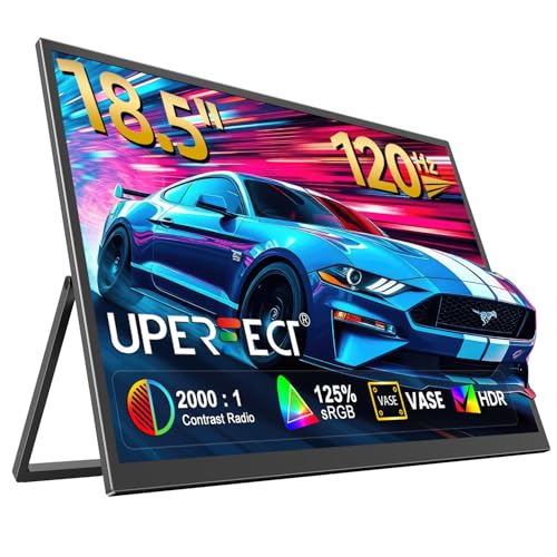 Image of UPERFECT Portable Monitor, 18.5 inch 120Hz 1080P Laptop Gaming Display | 125% sRGB, HDR, FreeSync, 350 Nits Brightness, VESA Support, Stand Included, USB-C & Mini HDMI Screen for Gaming & Travel