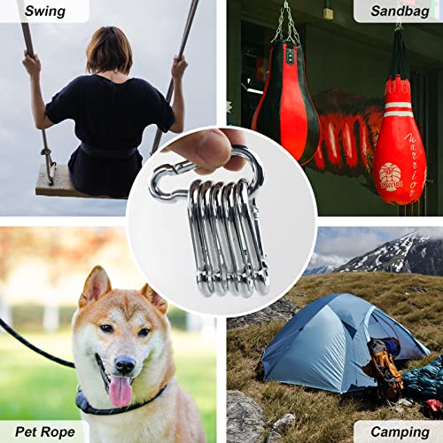 LAMXD 6 Pcs Stainless Steel M6 Carabiner Clips, Heavy Duty, Small, for Hiking Camping, Fishing, Dog Leash & More - Image 3