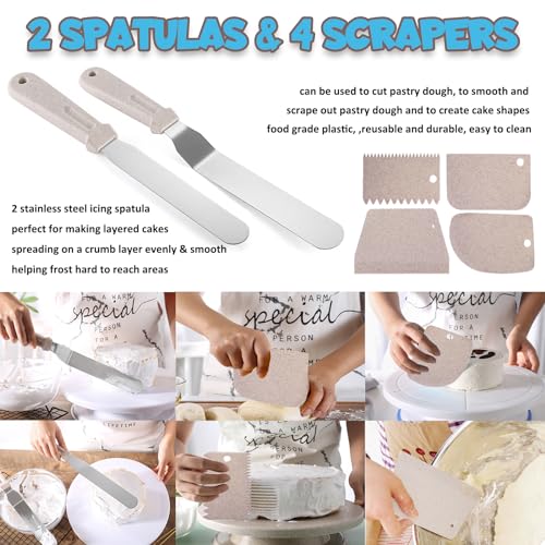 SAKUUMI 54pcs Cake Decorating Kit Baking Tools Supplies with Cake Turntable, Cake Leveler, 27 Piping nozzles, 2 Pastry Bag - Image 4