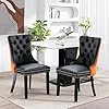 SoarFlash Leather Dining Chairs Set of 2 Tall Back Side Chair Modern Upholstered Side Chair with Button Back Ring Solid Wood Legs BlackOrange