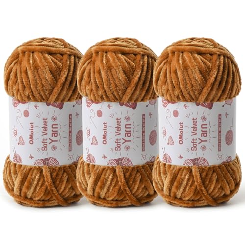 Image of 3x100g Fluffy Velvet Chenille Yarn for Crocheting and Knitting, 3x87.4yd Baby Yarn for Crocheting Soft, Crochet Chunky Yarns Amigurumi Yarns(Brown