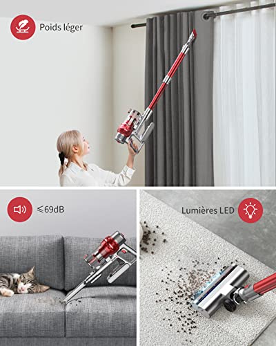 Aspirateur Balai Sans Fil 30000Pa, BuTure Aspirateur Sans Fil Puissant avec Batterie d'Utilisation de 30 Minutes,Tube d' Extension, Filtre Hepa, 380W Aspirateur Balai pour Tapis/Sol/Poils - Image 5