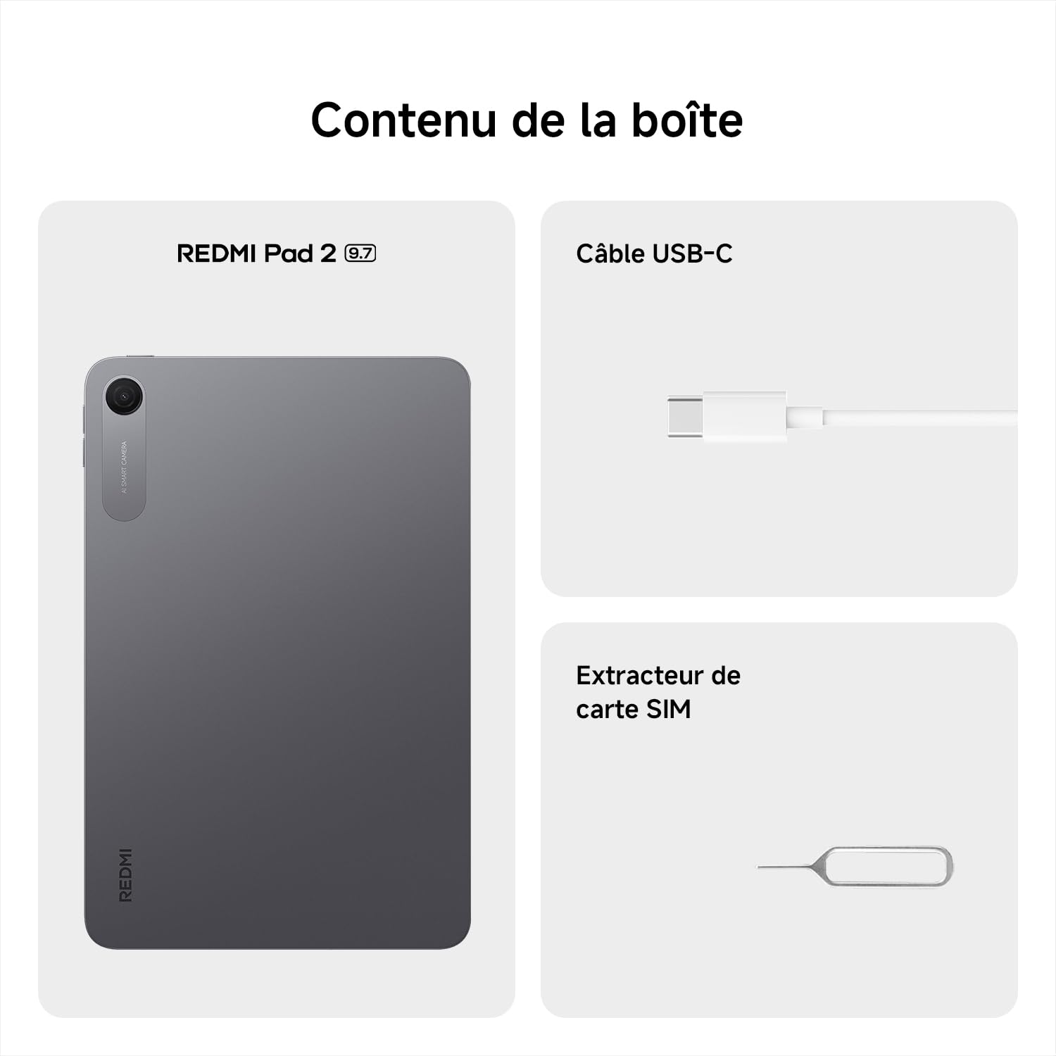 XIAOMI REDMI Pad 2 4+64Go Processeur Helio G100-Ultra-Gris Graphite | Écran 11" 2,5K, batterie 9000mAh, version française officielle, 3 ans de garantie, adaptateur secteur non inclus