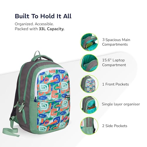Image of Provogue Vortex EasyGo laptop backpack with large compartments, college bag, office backpack, travel bag, laptop bag for men and women with bottle holder and side pocket,33 Ltr