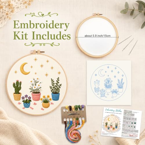 Image of Nuberlic Potted Plant Embroidery Kit for Beginners
