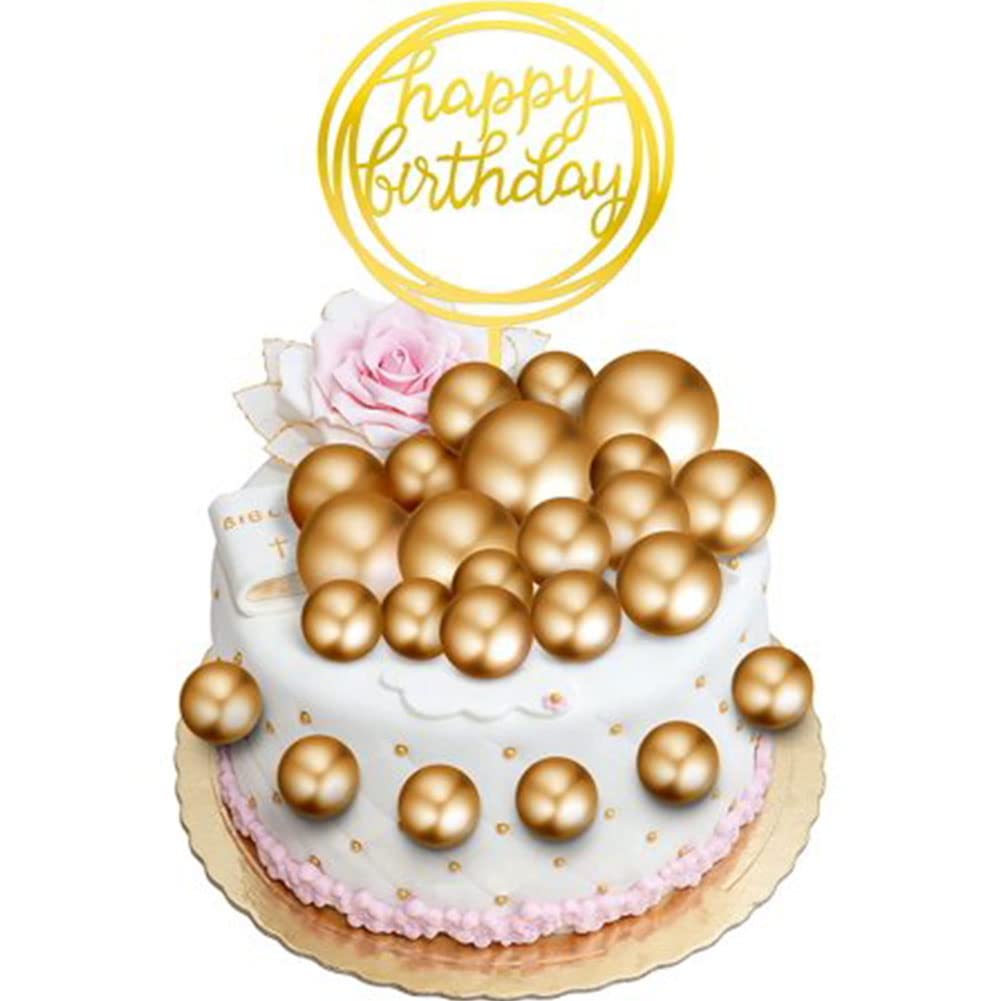 Set di 66 palline per torte in schiuma, mini palloncini, decorazioni per torte, cupcake, palline di perle, per torte di compleanno, decorazione per torte di matrimonio, compleanno, colore: oro, bianco
