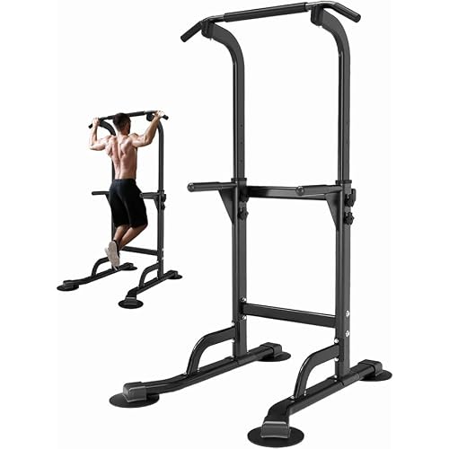 Power Tower Dip Station pull up bar freestanding, Height Adjustable Exercise Equipment Fitness Workout Station Pull Up Bar frame for Home Gym