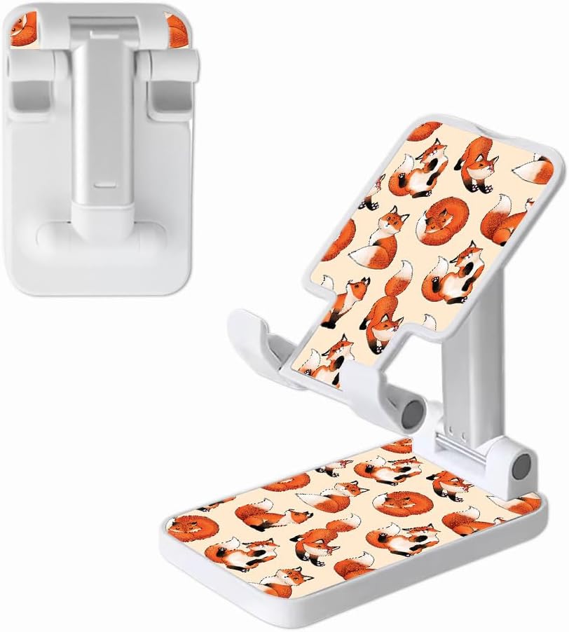 FINCIBO White Foldable Phone Stand Holder for Desk, Portable Stand for All Smartphones, Adjustable Angle of View, Compatible with iPhone 17 16 15 14 Android Smartphone - Red Fox Funny Playful Postures