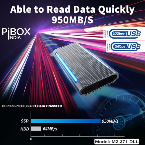Image of NVME M2 LED Enclosure, PiBOX India NVMe /NGFF SATA Dual SSD Enclosure - USB 3.2 10Gbps, Tool-Free M.2 NVMe Case, PCI-E NVMe Reader, USB-C, Supports M & B&M Keys, 2230 /2242 /2260 /2280 SSD RTL9210B