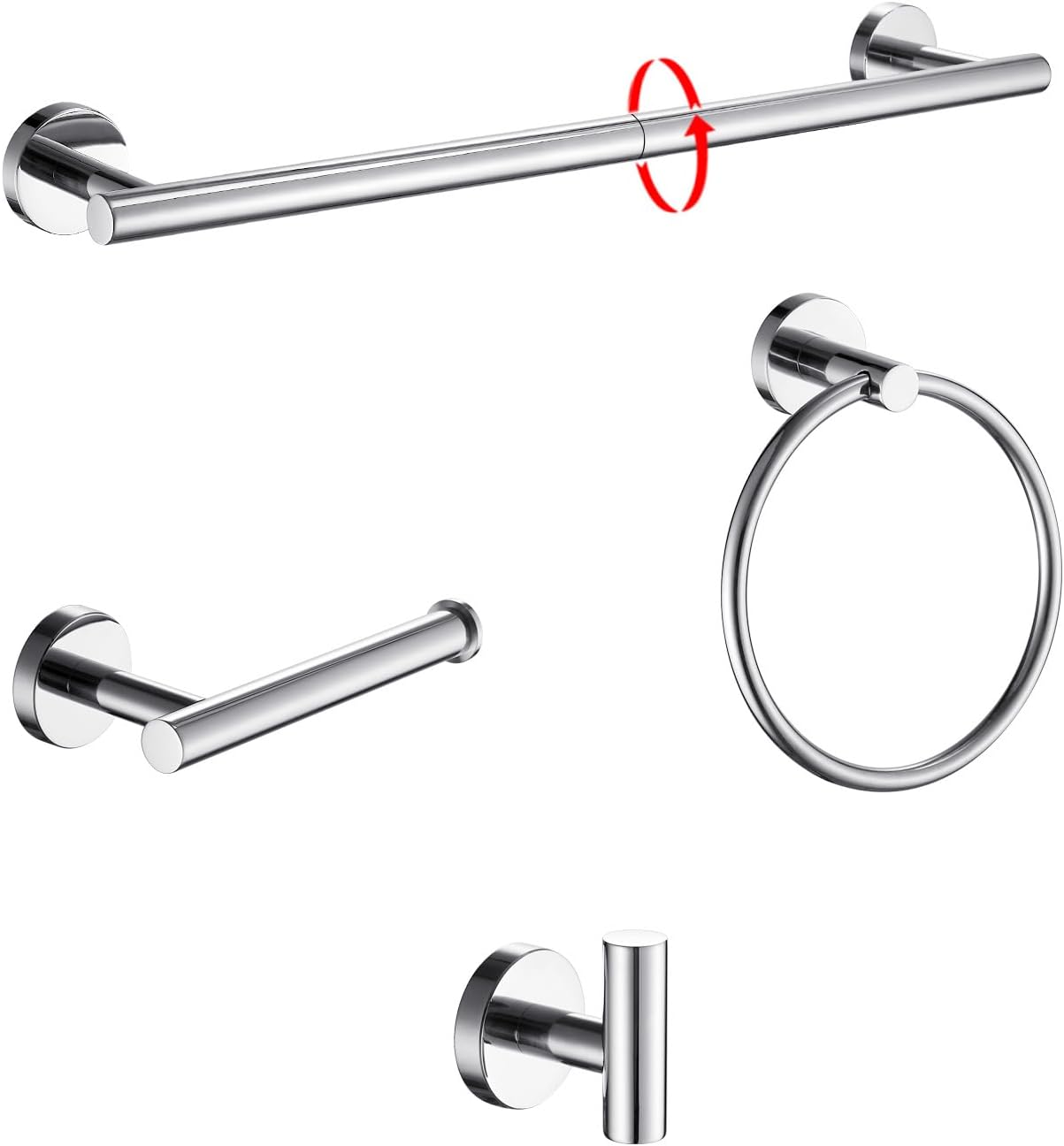 4 Pieces Chrome Plated Towel Bar Set Bathroom Hardware Set, 18Inch Towel Holder Set Towel Racks for Bathroom, SUS304 Stainless Steel Bathroom Accessory Set