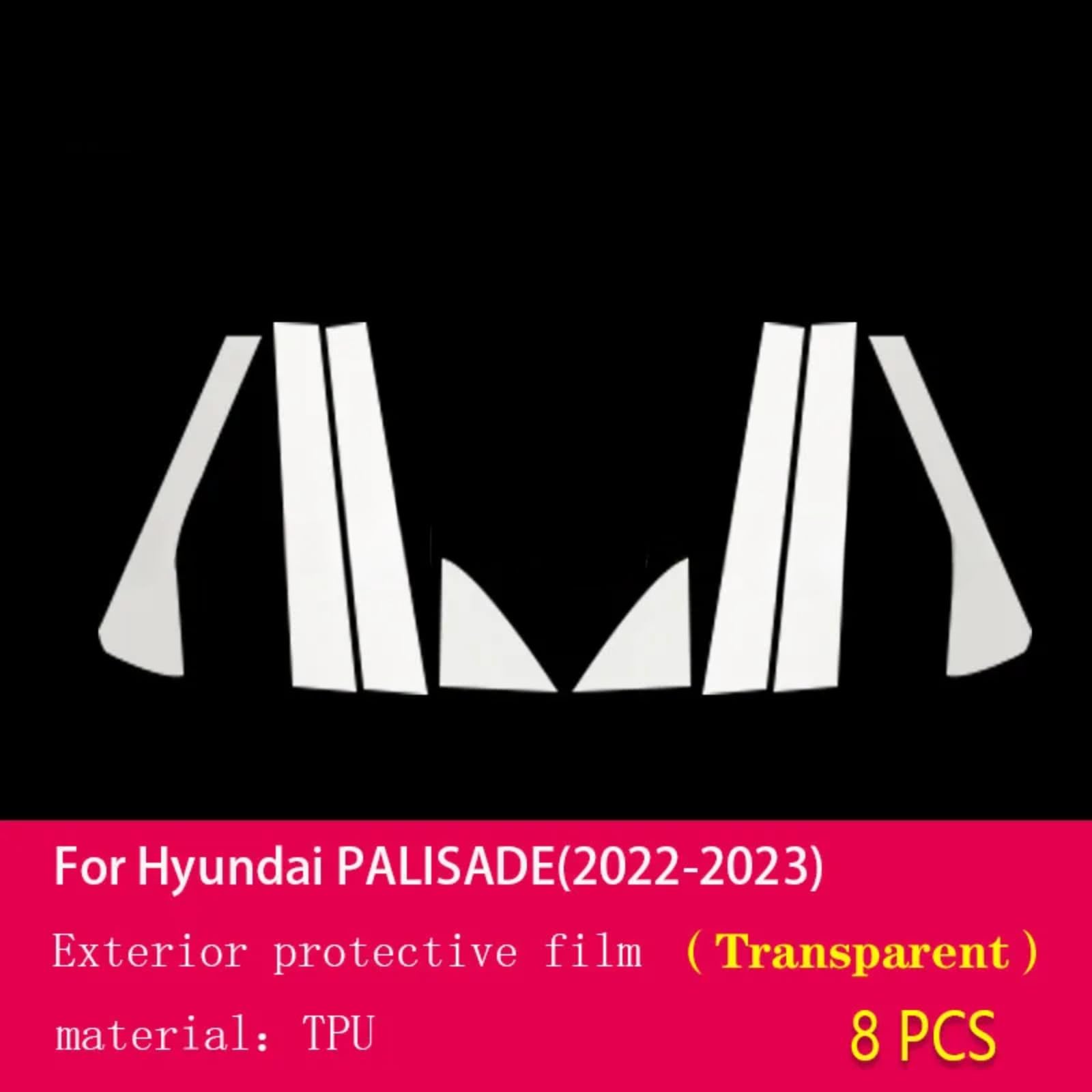 Pellicola protettiva per carrozzeria esterna auto B C per la prevenzione dei graffi del pilastro della finestra in TPU PPF, accessori per Hyundai Palisade 2022-2023 (trasparente)