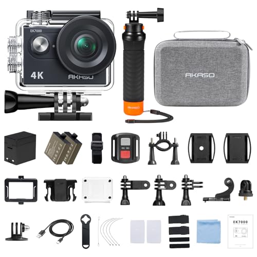 AKASO EK7000 4K30FPS 20MP Action Camera - WiFi EIS Ultra HD 131FT Waterproof Underwater Camera Remote Control 4X Zoom Support External Microphone with Floating Handle Grip