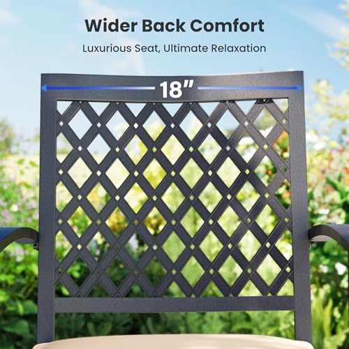 Image of PHI VILLA 7 Pcs Outdoor Dining Set, 65 inch Wood-Like Table w /Umbrella Hole | Steel Table with Umbrella Hole&Fixed /Swivel Chairs with Cushions,Wrought Iron Furniture for Patio, Deck, Yard, Porch