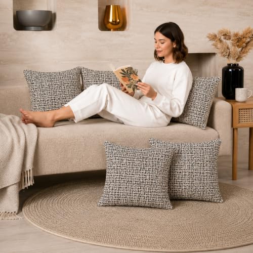 Image of STITCHNEST 'Nomad Weave Collection' Cushion Covers 16 x 16 Inches Set of 2 - Elegant Jacquard Fabric, Washable & Durable for Modern Living