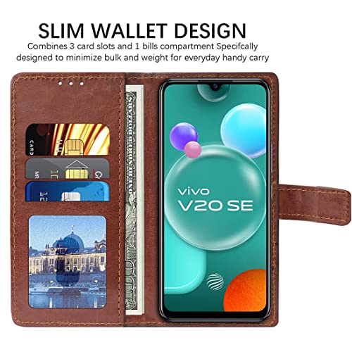 Image of Amazon Brand - Solimo Flip Leather Mobile Cover (Soft & Flexible Back case) for Vivo V20 SE (Brown)