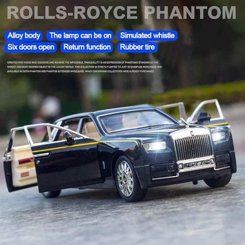 Image of 1 /24 Rolls-Royce Phantom Model Car,Zinc Alloy Pull Back Toy Diecast Toy Cars with Sound and Light for Kids Boy Girl Gift (Black)