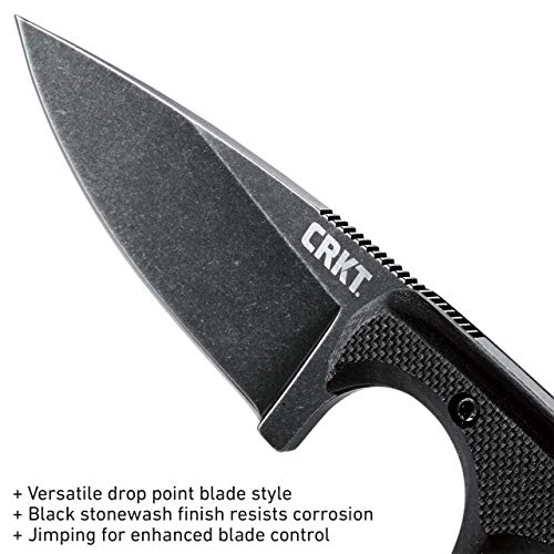 image for CRKT Compact Fixed Blade Knife: Minimalist Black Drop Point Neck Knife