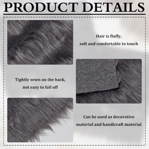 BENECREAT 2Pcs Gray Faux Fur Fabric, 25x25cm Soft Plush Shaggy Squares Pre-Cut Craft Fur Fabric for Gnome Crafts Costumes - Image 4