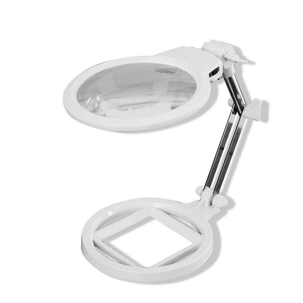 Lente d'ingrandimento da tavolo grande con supporto, lampada da scrivania con lente d'ingrandimento illuminata a LED 2X 6X, mani libere per lettura per ipovedenti, design di gioielli, ricamo, art