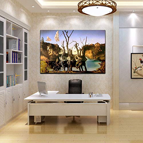 Dali Swans Reflecting Elephants Framed Canvas