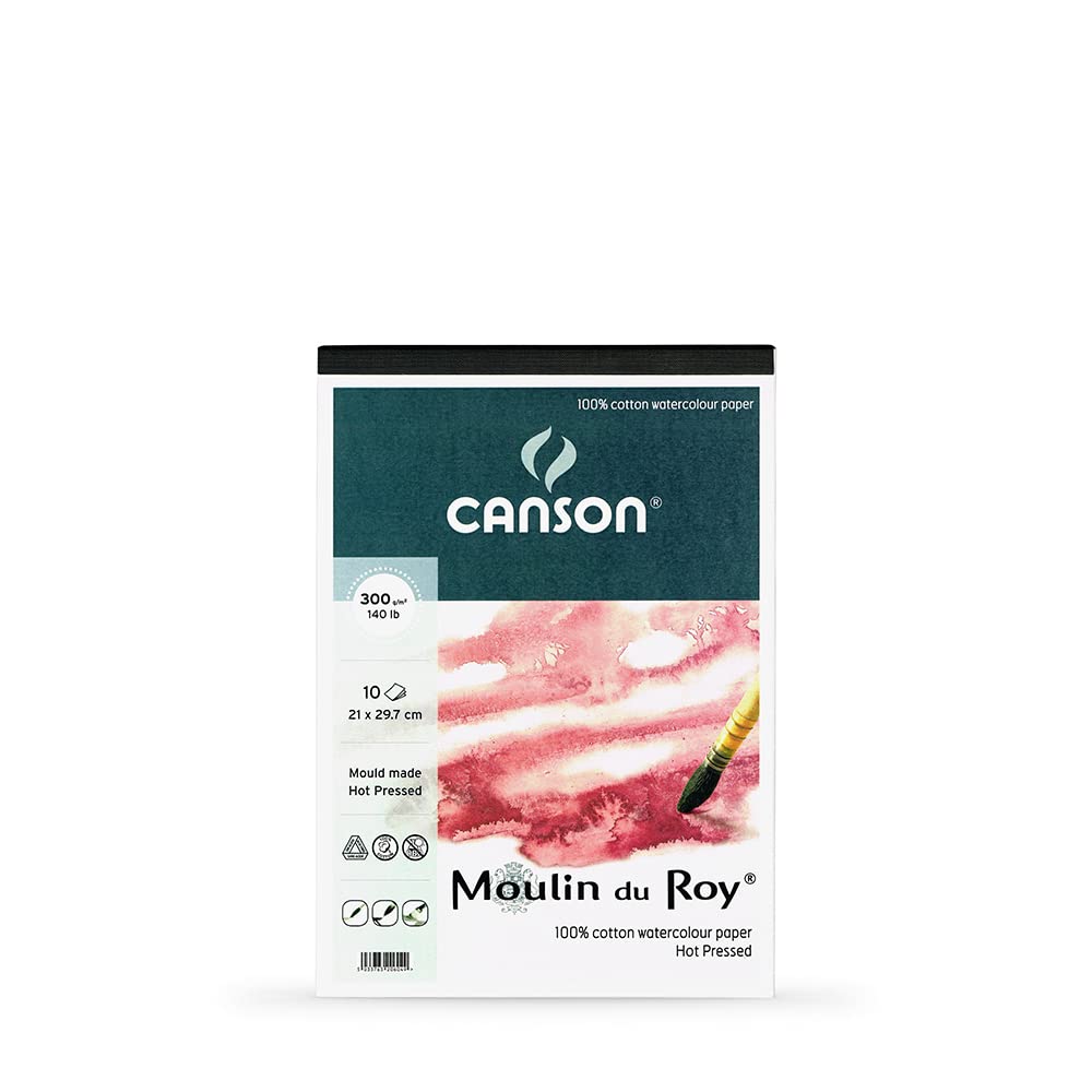Canson - Moulin du Roy - 20604 - Watercolour Paper Pad - A4 - 10 Sheets - 300 gsm - Hot Pressed - Cotton - Acid Free