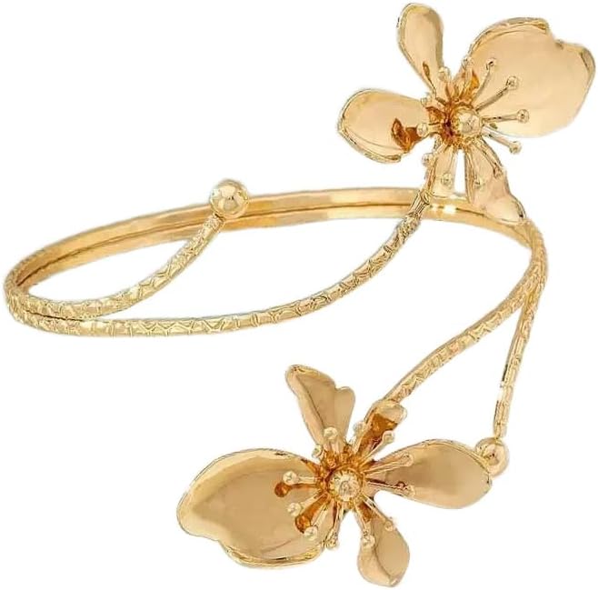 Bohemian Colorful Flower Enamel Arm Cuff Bracelets Adjustable Floral Cuff Bangle Statement Bracelet Women Cute Gold Armband Dainty Holiday Jewelry Gifts for Women