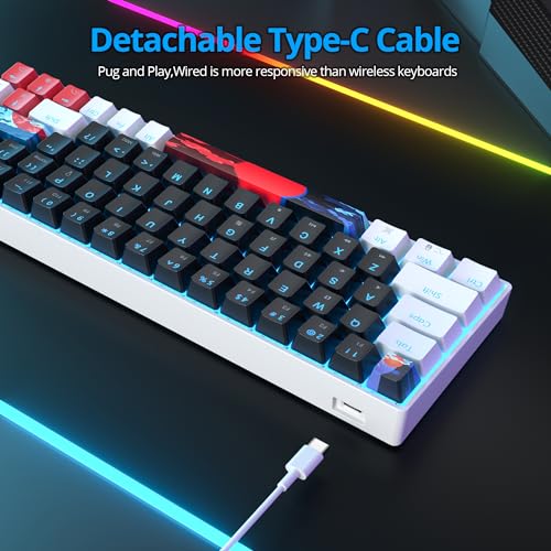 Image of Protable 60% Percent Gaming Keyboard Mechanical, Mini Compact Ice-Blue LED Backlit 68 Keys Wired Office Keyboard with Red Switch for Mac /Win /PS4 /PS5(68Black /red Switch)