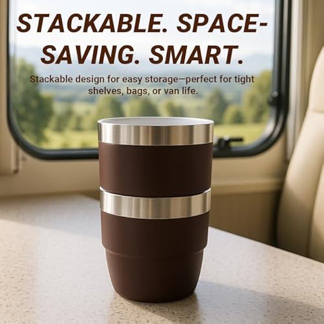 4 oz Espresso/Coffee Cup, Ceramic-Lined 18/8 Stainless Steel, Double-Wall Insulated, Stackable, Dishwasher Safe, Fits Most Espresso Machines (Black, White, Lilac, Wine Red, Navy, Blue, 6 Pack)