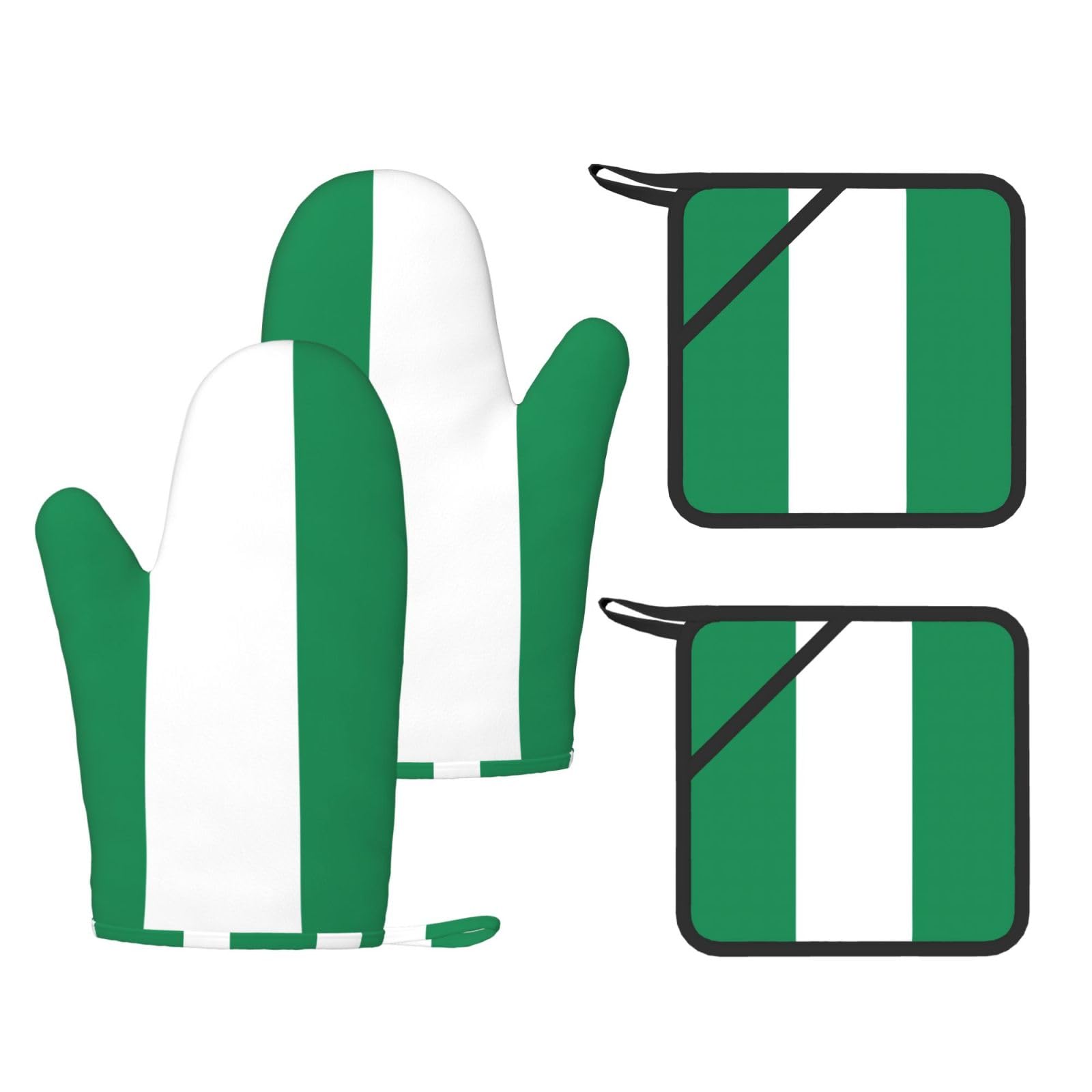 Flag of Nigeria Printed Kitchen Oven Gloves and Potholder 4 Pcs, Non-Slip Heat Resistant Mitts for Baking Chef