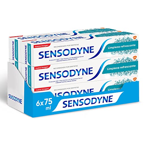Sensodyne Limpieza Refrescante Pasta de Dientes, Alivio para Dientes Sensibles, Protección Duradera Frente a la Sensibilidad Dental, ,Pack 6 x 75 ml