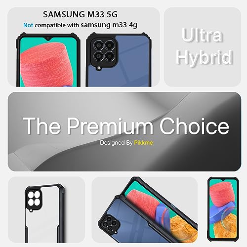 Image of Pikkme Samsung Galaxy M33 5G Back Cover | Crystal Clear Transparent Back | Ultra Hybrid | Full Camera Protection | Raised Edge | Bumper Back Case for Samsung Galaxy M33 5G (Black)