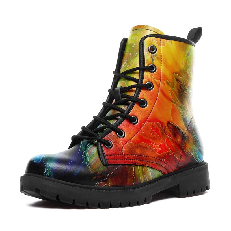 Image of Fashion Ankle Boots For Men Women Floral Mushroom Star Trendy Lace Up Unisex Booties Combat Trendy Street Wear Boots
