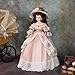 Cloveray 22 Inch 55cm Porcelain ＆ Fabric Victoria Doll, European Retro Handmade Ceramic Doll with Showing Stand for Room Decor, Birthday Gifts, Collectible，Name Lenore