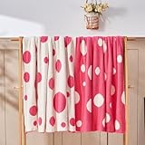 Douceur Polka Dot Throw Blanket for Couch Sofa Bed, Reversible Cozy Fluffy Super Soft Bedroom Blanket, Plush Hot Pink Throw Blanket for Girls Gift, 50×60 inches
