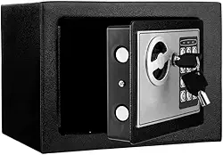 Cofre Digital Eletrônico, Preto, Aço, com Teclado Numérico, Senha e 2 Chaves, para Documentos, Joias, Cartões, Armas e Objetos de Valor, Uso Residencial e Comercial