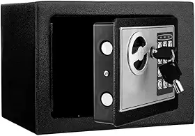 Cofre Digital Eletrônico, Preto, Aço, com Teclado Numérico, Senha e 2 Chaves, para Documentos, Joias, Cartões, Armas e Objetos de Valor, Uso Residencial e Comercial