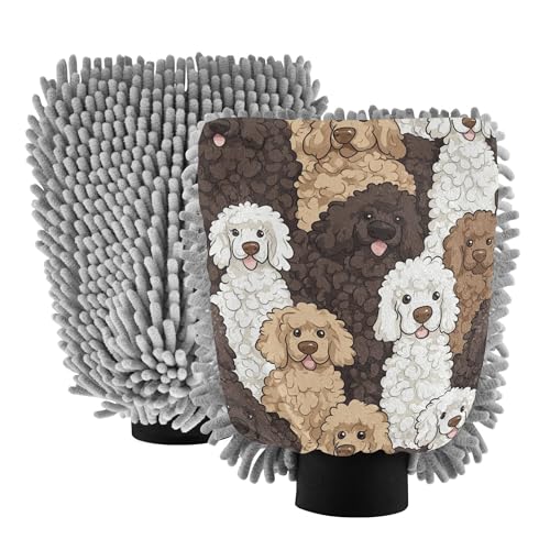 Poodle Vivid Cute Dogs Wash Mitt for Cars 2 Pack Washing Mitts Scratch-Free Clean Sponges for Auto Cleaning
