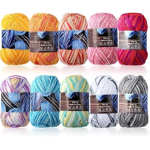 LIHAO 10PCS Gradient Cotton Yarn for Crocheting Knitting Crafting, Crochet Kit for Beginners Starter with Crochet Hook Row Counter Stitch Markers,175 Yards per Roll Cover