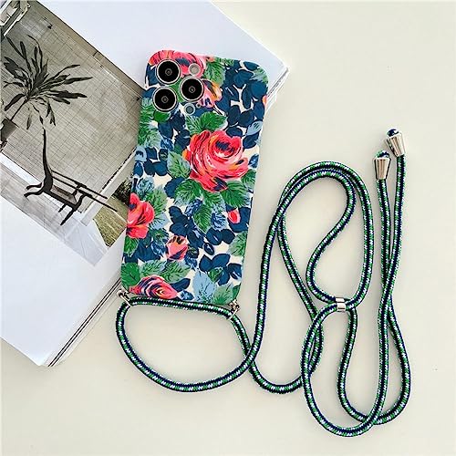 Coque antichoc pour iPhone 11 avec cordon épaule et dos silicone liquide de fleur design