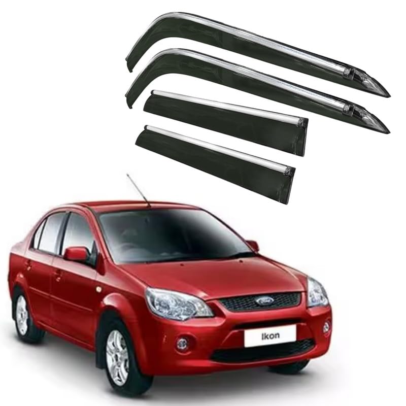 Image of CAR SAAZ Side Door Visors for Ikon(Set of 4Pcs)|Chrome Lined Rain Guards, Polycarbonate, Smoke Finish