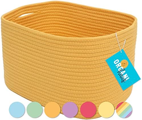 OrganiHaus Orange Basket for Shelves | Decorative Cloth for Organizing | Cotton Rope Storage Basket for Toys | Small Woven Baskets for Storage
