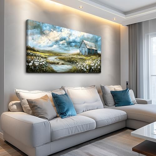 PHAOHUAXM Wall Art For Living Room Large Canvas Wall Decoration For Bedroom Field Scenery Flower Watercolour Painting Office Restaurant Decorations Mural Artwork Ready To Hang Home Decor 24x48 In