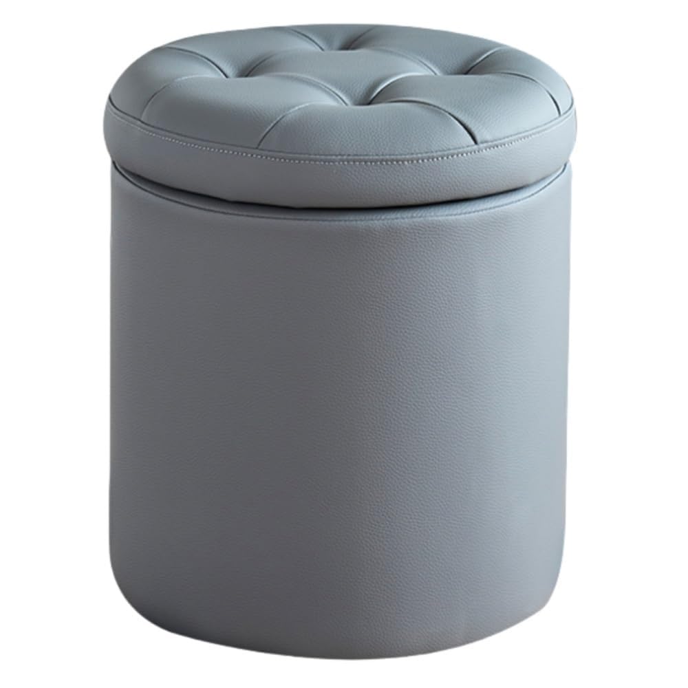 Pouf rond moderne en similicuir gris 42 cm Slish